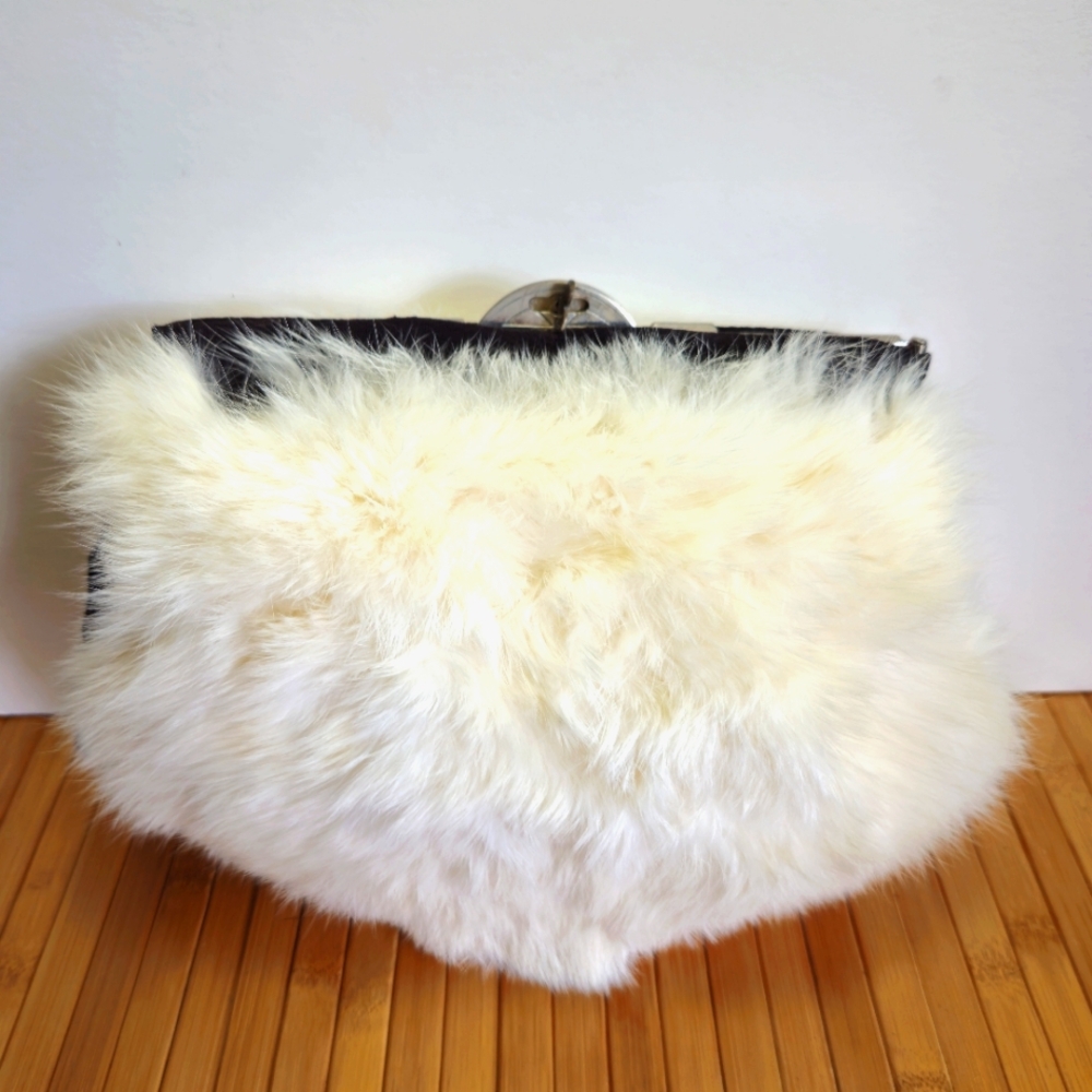 Vintage White Padded Rabbit Fur Wristlet Muff.